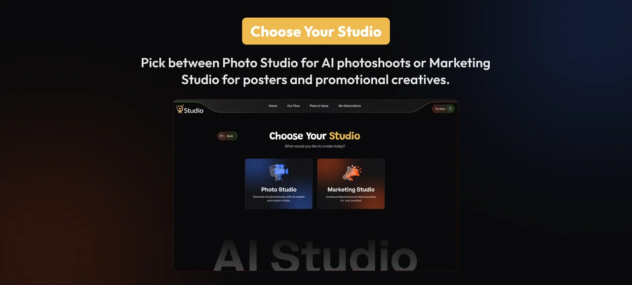 AI Studio photo and marketing studio selection