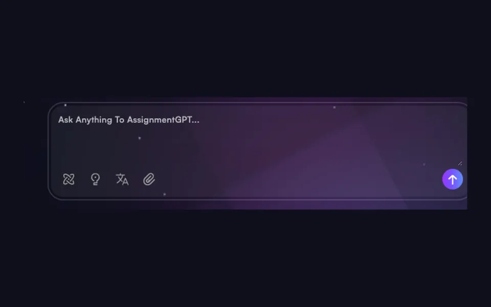 The AssignmentGPT prompt box, with tools to attach files and translate.