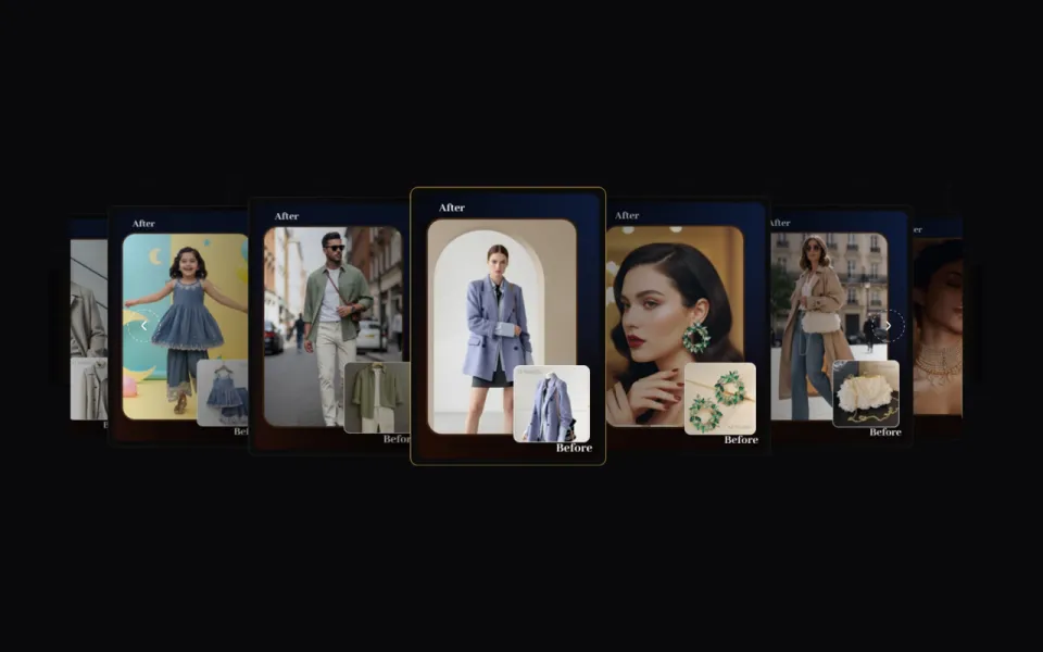 Try AI Studio's before-and-after gallery of generated fashion shots.